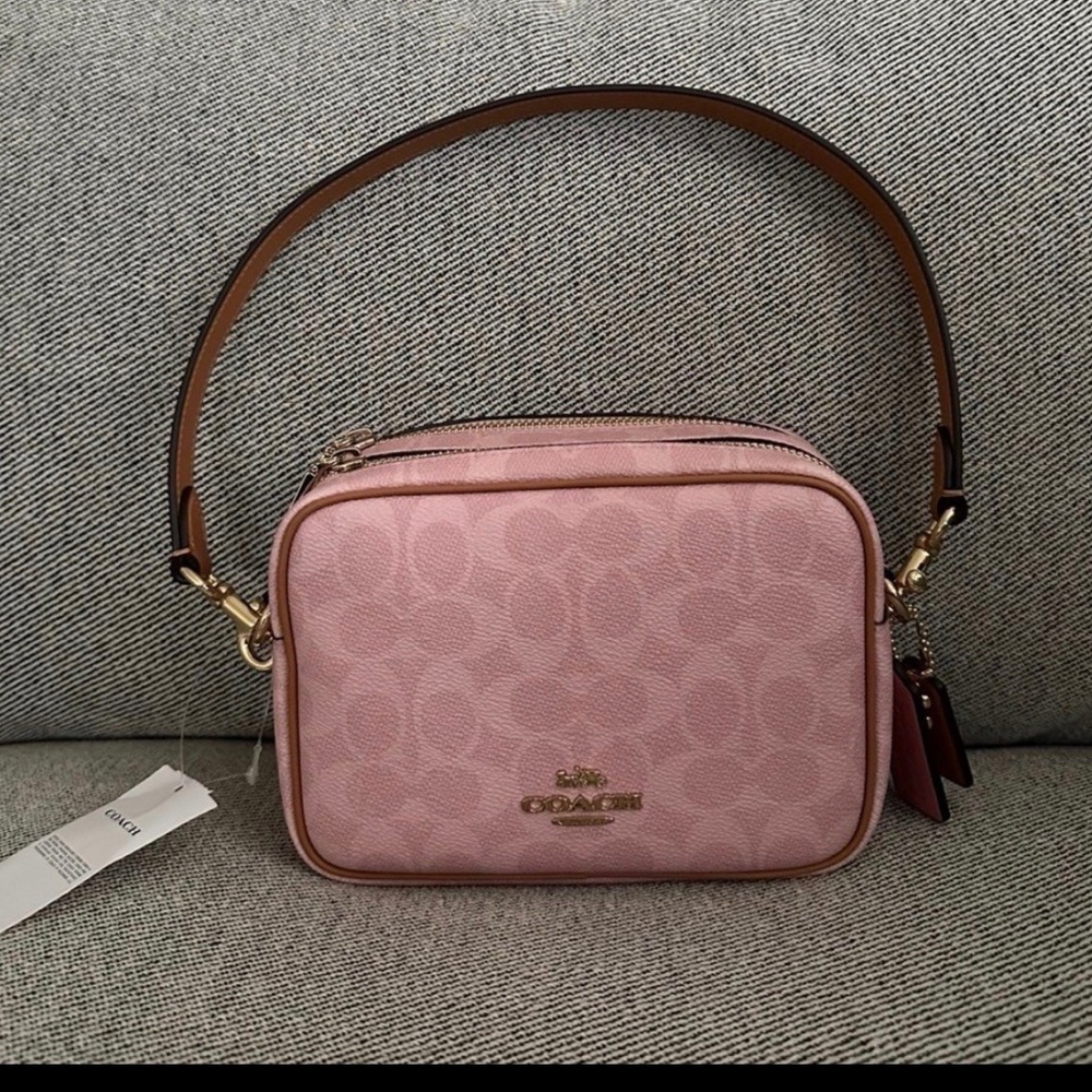 NWT Coach Powder Pink Mini Carey Crossbody Bag in Signature Canvas CEK74